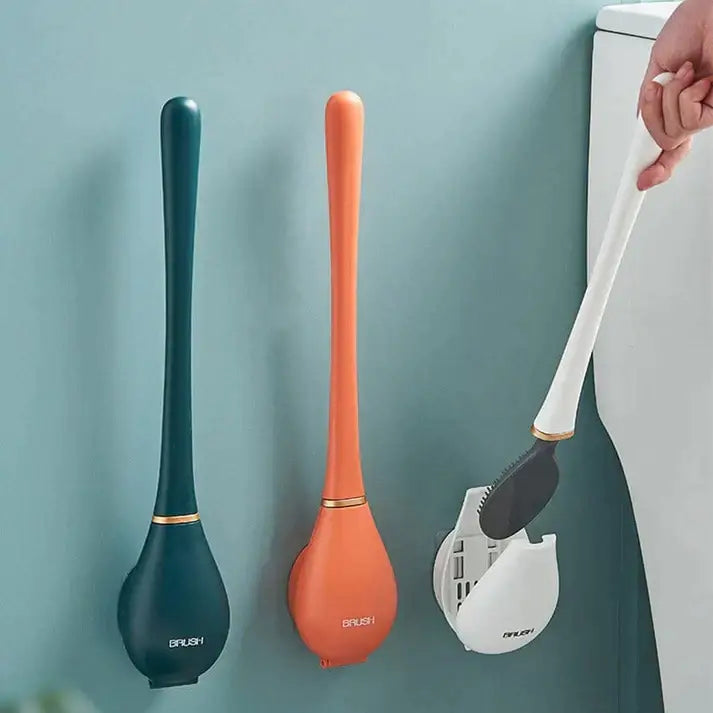 "Brosse WC en silicone moderne, couleur bleu royal, tête plate et pointes souples pour nettoyage efficace et élégant."