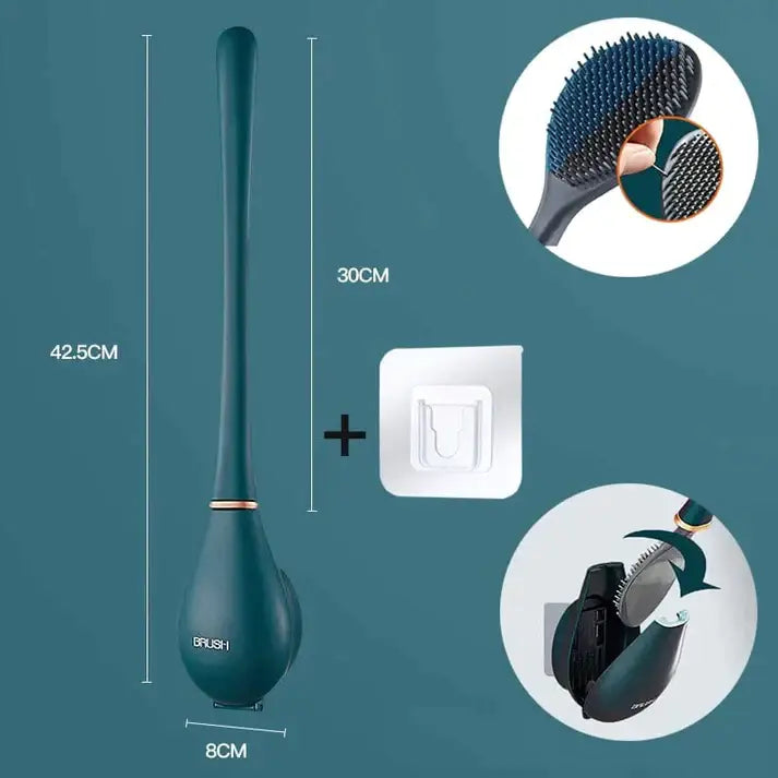 "Brosse WC en silicone moderne, couleur bleu royal, tête plate et pointes souples pour nettoyage efficace et élégant."