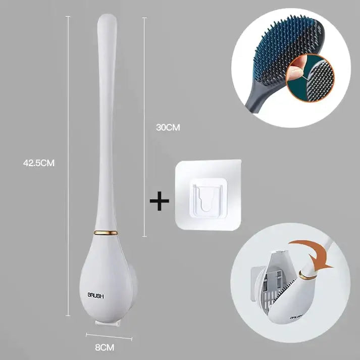 "Brosse WC en silicone moderne, couleur bleu royal, tête plate et pointes souples pour nettoyage efficace et élégant."