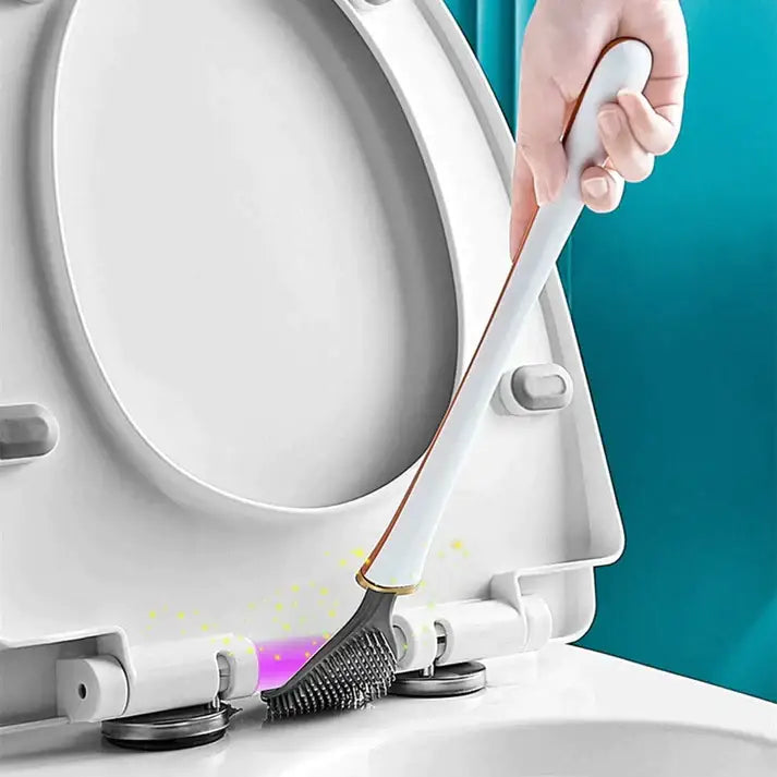 "Brosse WC en silicone moderne, couleur bleu royal, tête plate et pointes souples pour nettoyage efficace et élégant."