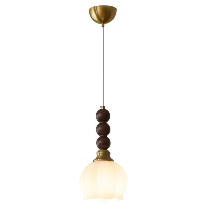 Suspension élégante en verre, bois et métal - Luminaire design