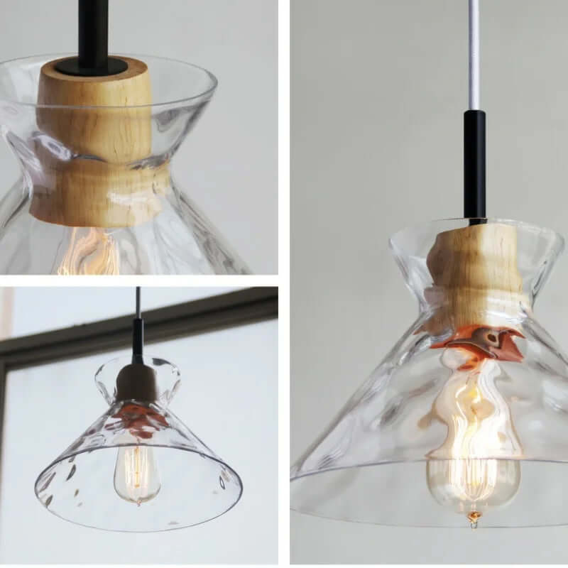 Art Ripple Verre Lampe À Suspendre En Bois