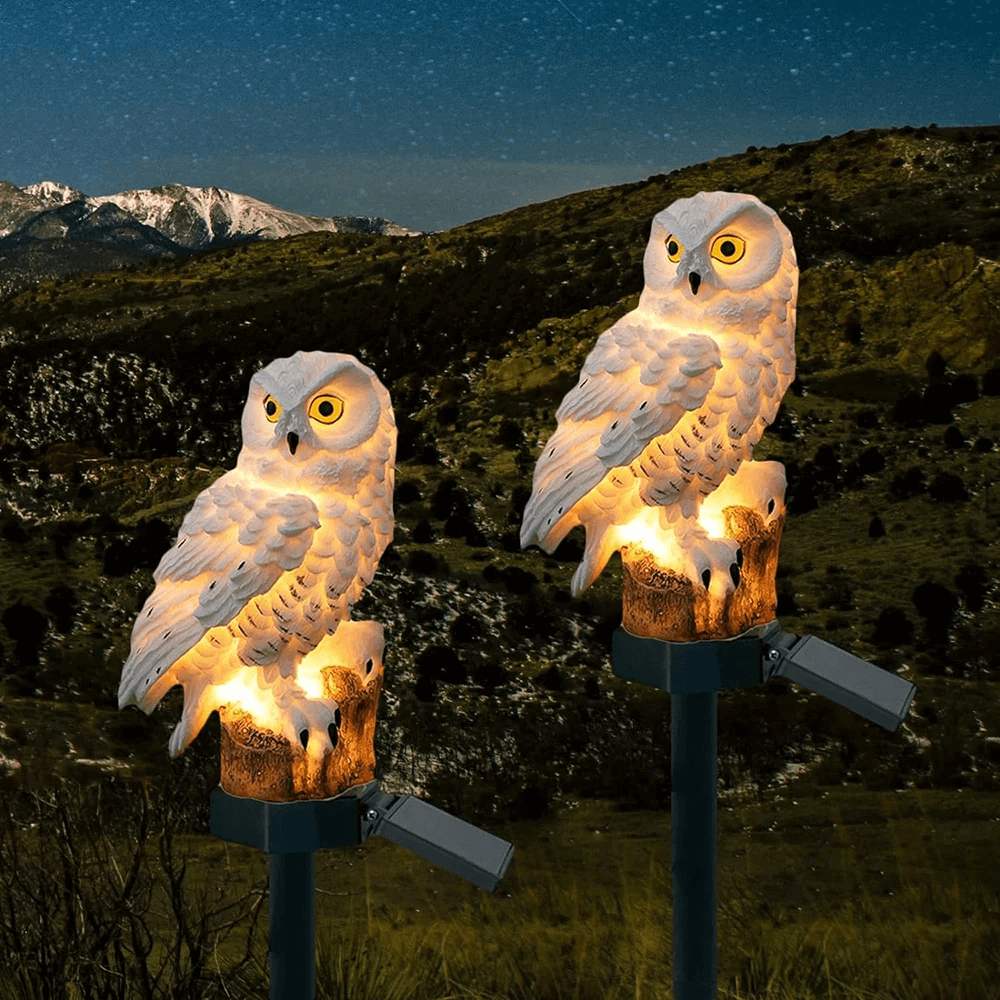 Lot de 2 Lampes Solaires Hibou Extérieur - Décoration Jardin