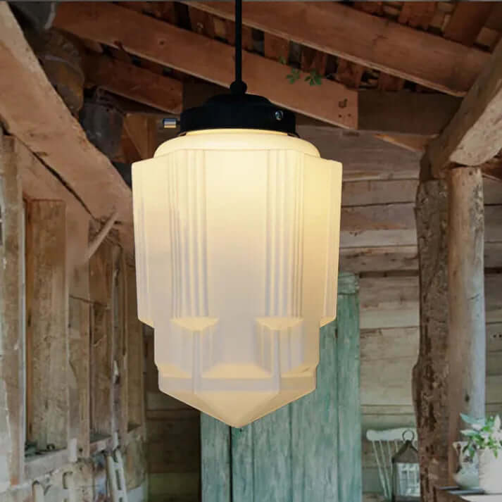Lampe Pendante Géométrique Vintage: Verre Blanc Laiteux