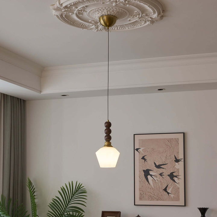Suspension élégante en verre, bois et métal - Luminaire design