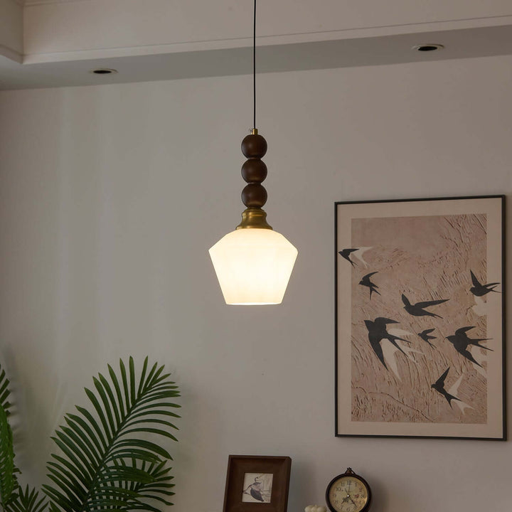 Suspension élégante en verre, bois et métal - Luminaire design