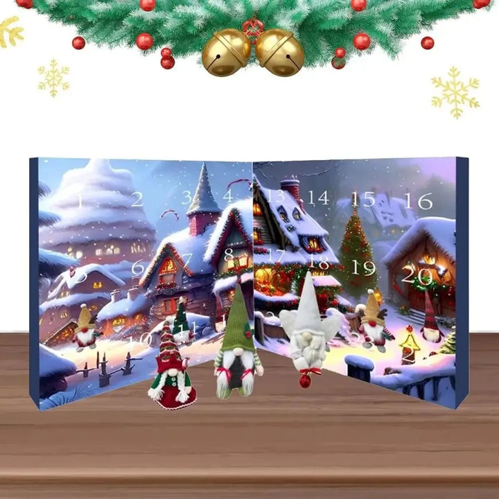 "Calendrier de l'Avent Gnome de Noël coloré, décoratif, motifs de gnomes, ambiance ludique et festive pour la maison."