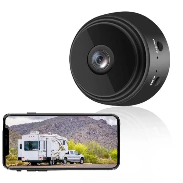 "Caméra de recul HD sans fil noire sur véhicule, offrant image claire et connexion facile pour camping-cars et remorques"