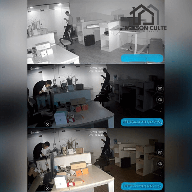 Caméra de sécurité extérieure sans fil, résistante aux intempéries, design discret, surveillance jour et nuit.