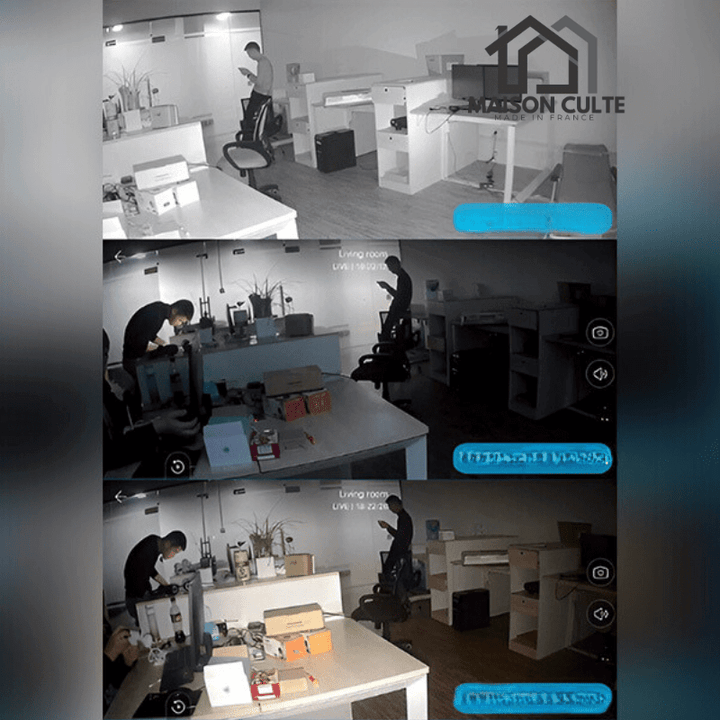 Caméra de sécurité extérieure sans fil, résistante aux intempéries, design discret, surveillance jour et nuit.