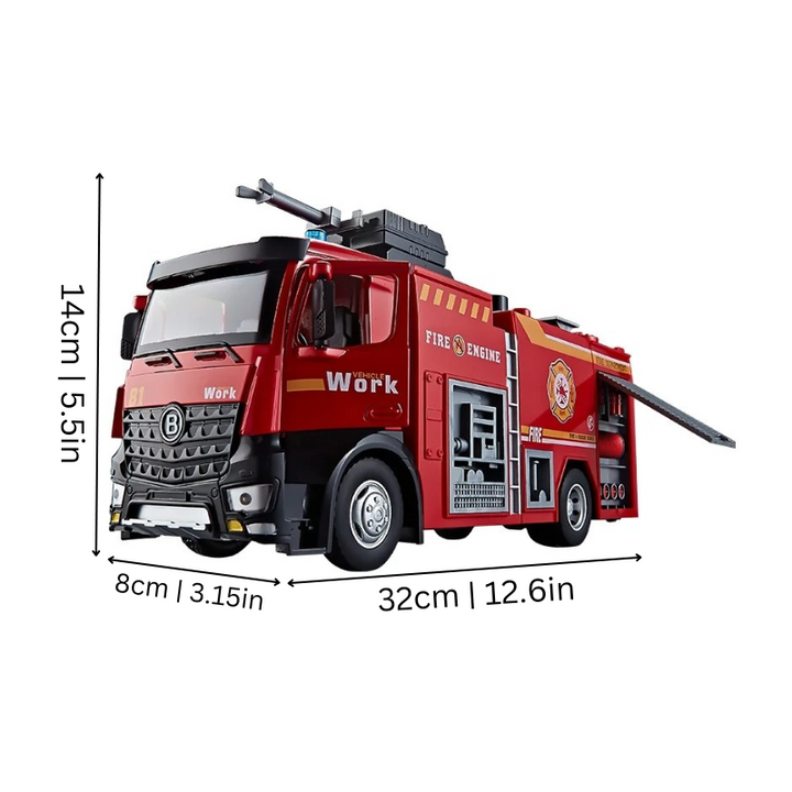 "Camion de pompier jouet réaliste, jet d'eau, sons et lumières, tout-terrain, échelle de sauvetage, plaisir de jeu enfant"