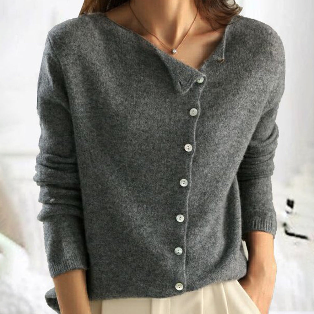 "Cardigan en laine élégant, fermeture latérale, sophistique et confortable pour toutes occasions."