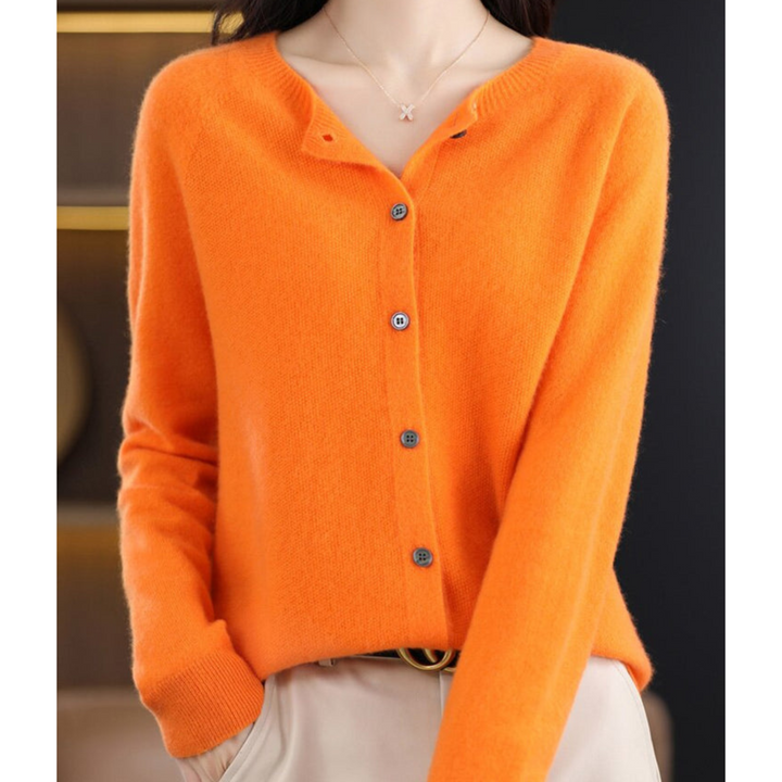 "Cardigan femme en laine mérinos, col rond, manches longues, doux et chaud, couleur chic pour l'hiver élégant"