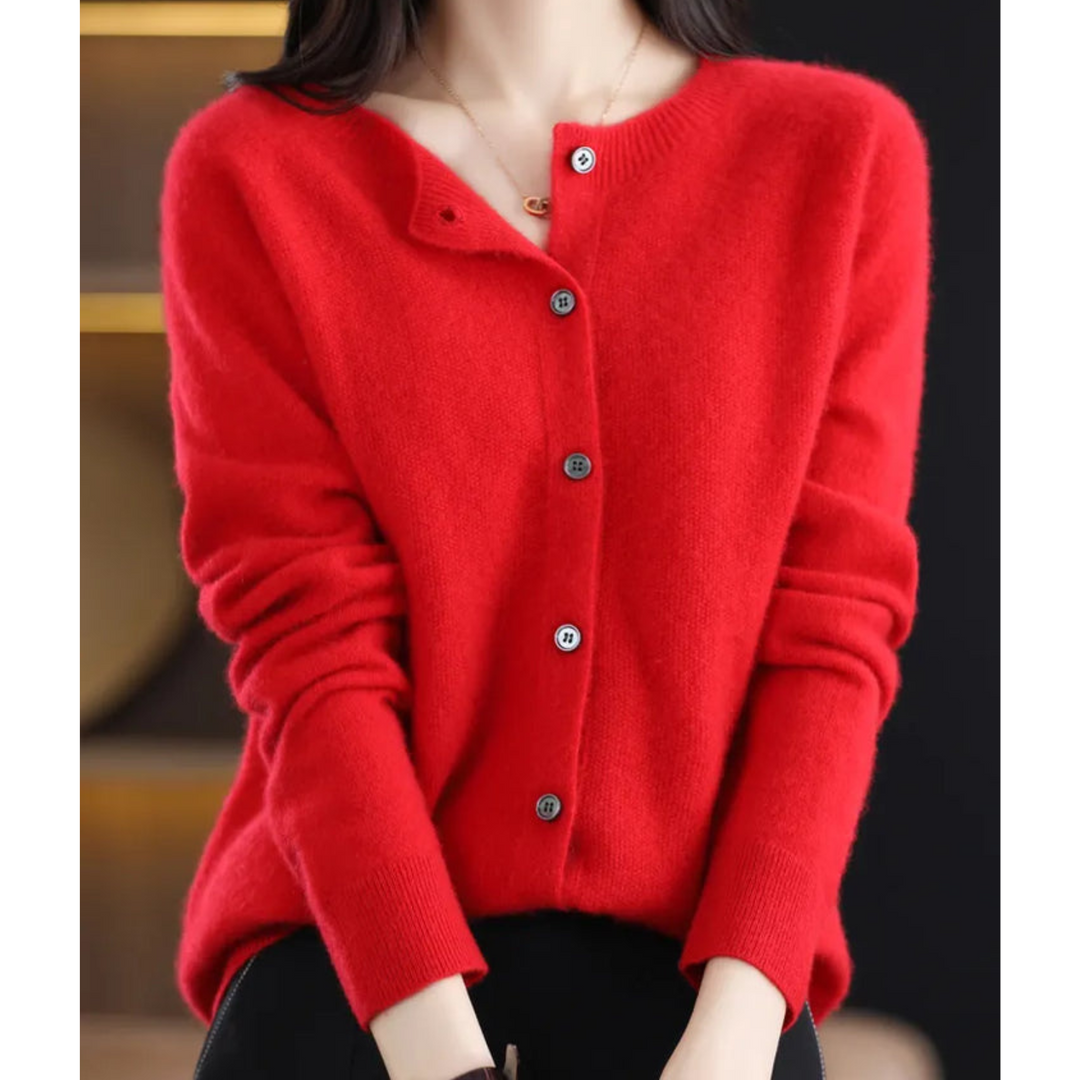 "Cardigan femme en laine mérinos, col rond, manches longues, doux et chaud, couleur chic pour l'hiver élégant"