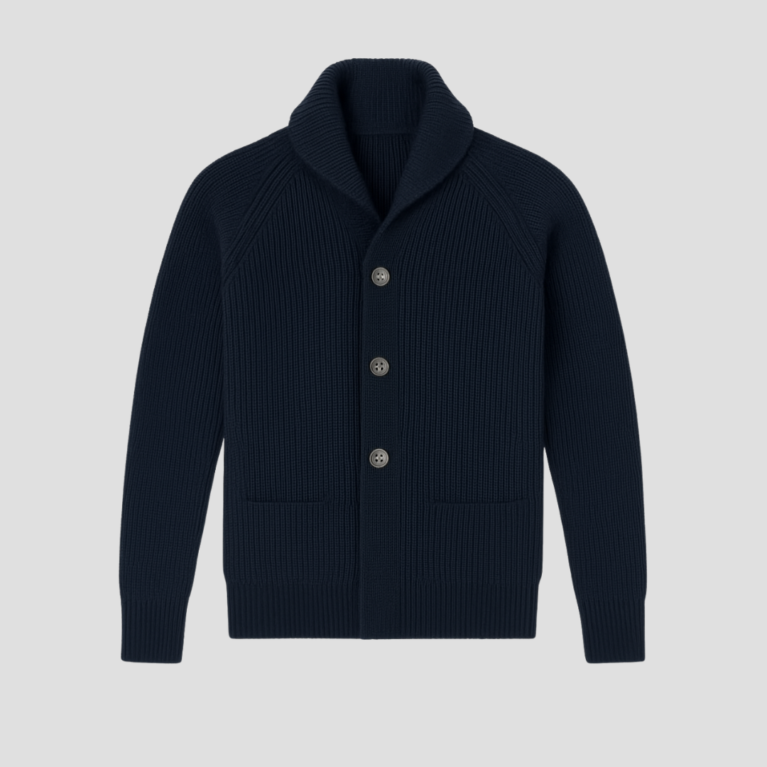 "Cardigan homme en maille côtelée, col montant, boutons discrets, style élégant et chaud pour toutes occasions"