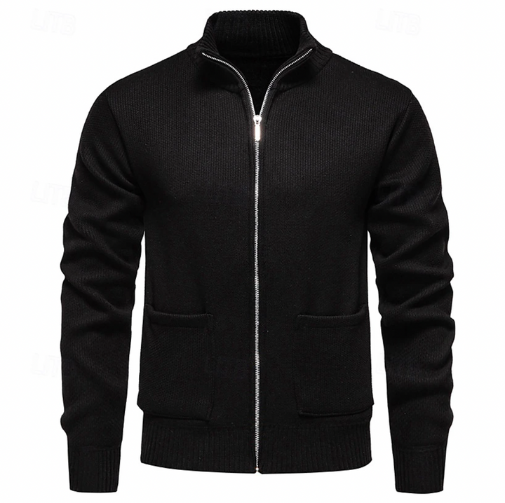 "Cardigan homme zippé cachemire, élégant et chaud, disponible en marron, beige, noir pour style chic et décontracté."