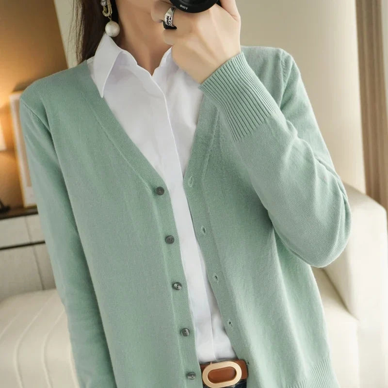 "Cardigan tricoté femme léger col V élégant, couleur abricot"