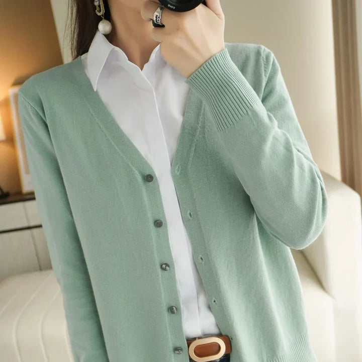 "Cardigan tricoté femme léger col V élégant, couleur abricot"