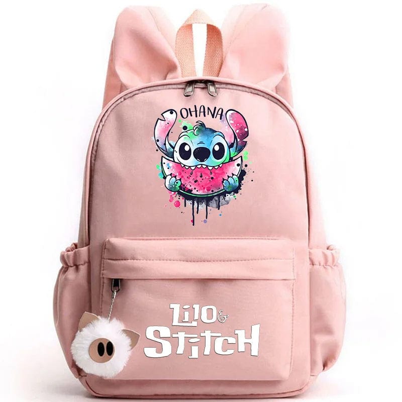 "Cartable enfant Stitch bleu avec motif amusant et porte-clés, design pratique et adorable pour école."