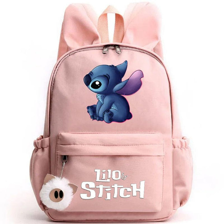 "Cartable enfant Stitch bleu avec motif amusant et porte-clés, design pratique et adorable pour école."