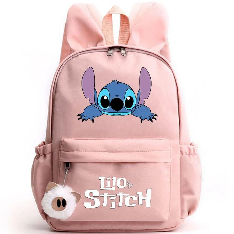 "Cartable enfant Stitch bleu avec motif amusant et porte-clés, design pratique et adorable pour école."