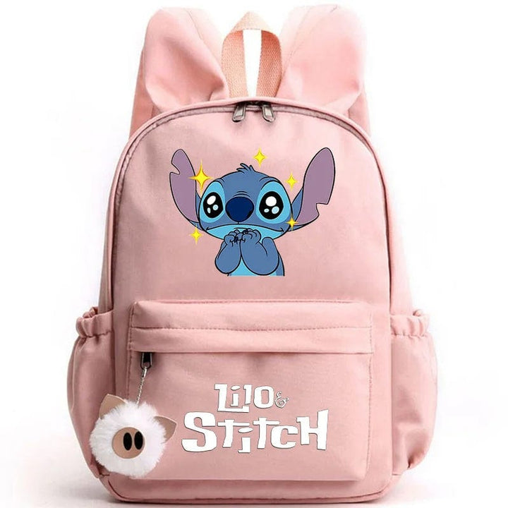 "Cartable enfant Stitch bleu avec motif amusant et porte-clés, design pratique et adorable pour école."