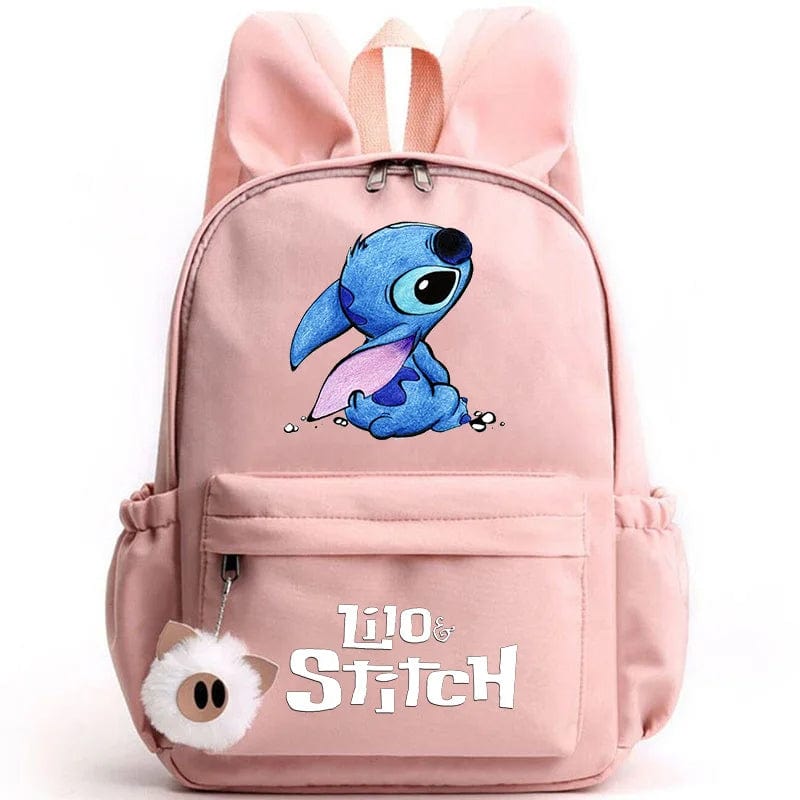 "Cartable enfant Stitch bleu avec motif amusant et porte-clés, design pratique et adorable pour école."
