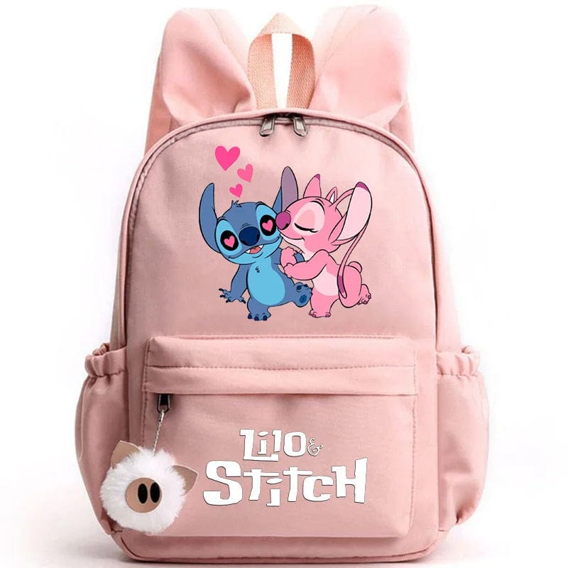 "Cartable enfant Stitch bleu avec motif amusant et porte-clés, design pratique et adorable pour école."