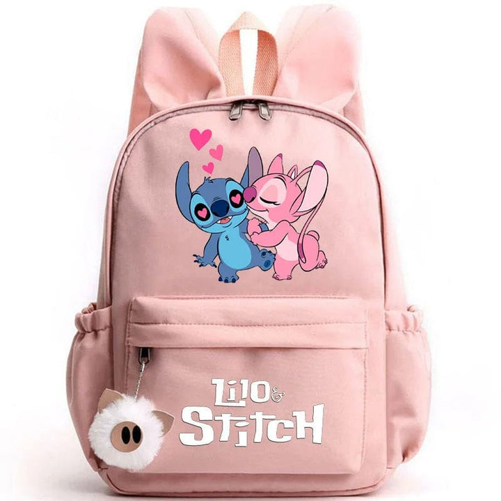 "Cartable enfant Stitch bleu avec motif amusant et porte-clés, design pratique et adorable pour école."