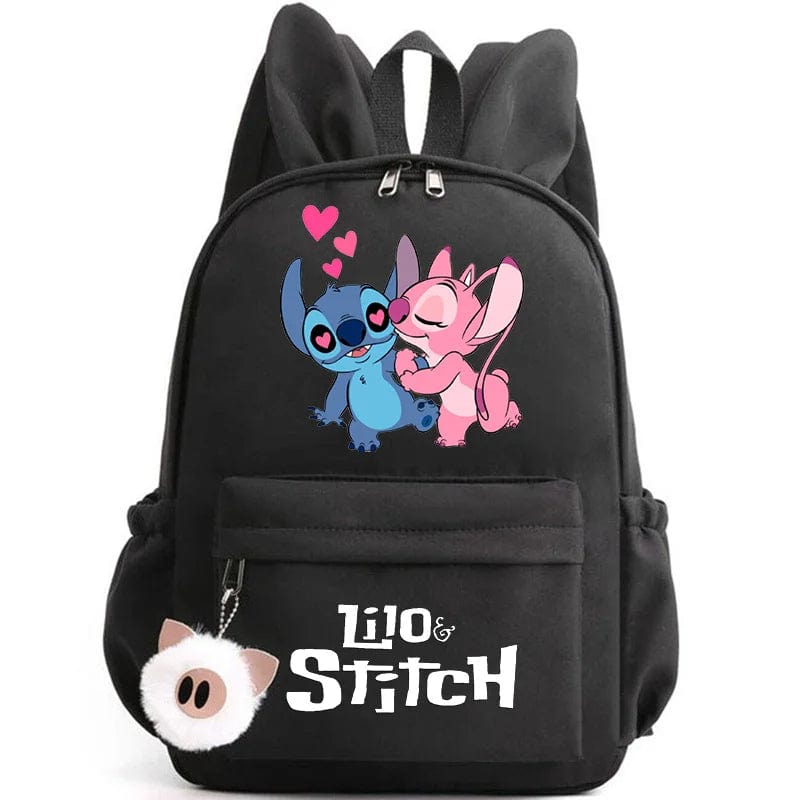 "Cartable enfant Stitch bleu avec motif amusant et porte-clés, design pratique et adorable pour école."