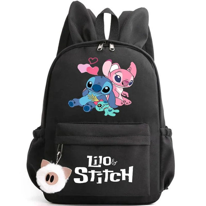 "Cartable enfant Stitch bleu avec motif amusant et porte-clés, design pratique et adorable pour école."