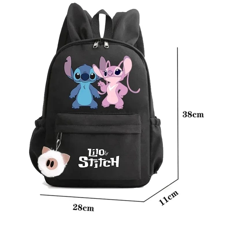 "Cartable enfant Stitch bleu avec motif amusant et porte-clés, design pratique et adorable pour école."