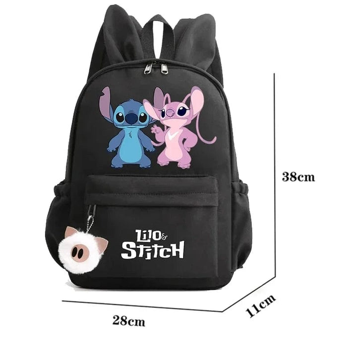 "Cartable enfant Stitch bleu avec motif amusant et porte-clés, design pratique et adorable pour école."