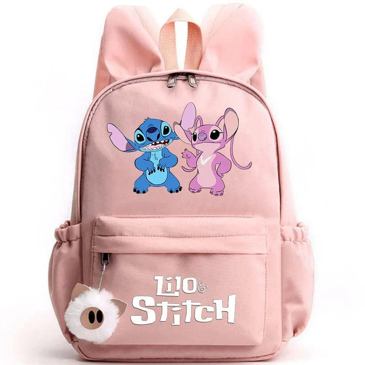"Cartable enfant Stitch bleu avec motif amusant et porte-clés, design pratique et adorable pour école."