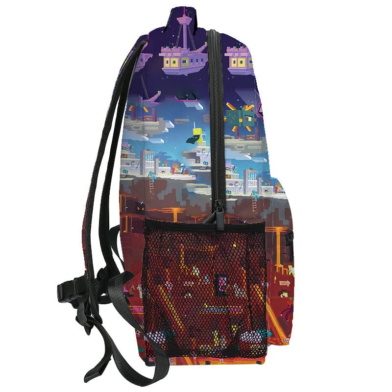 "Cartable enfant vibrant Minecraft avec motifs colorés, personnages emblématiques, design durable et spacieux pour l'école."