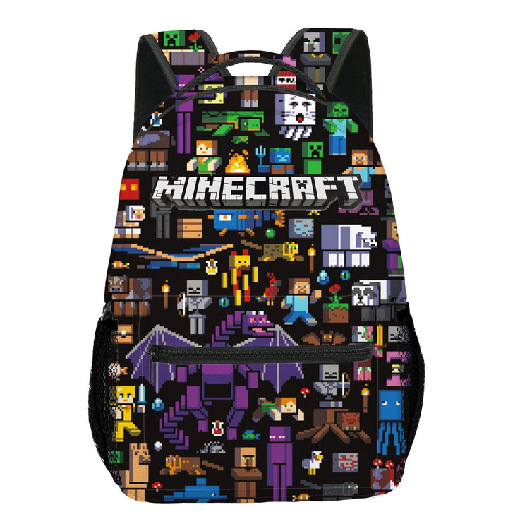 "Cartable enfant vibrant Minecraft avec motifs colorés, personnages emblématiques, design durable et spacieux pour l'école."
