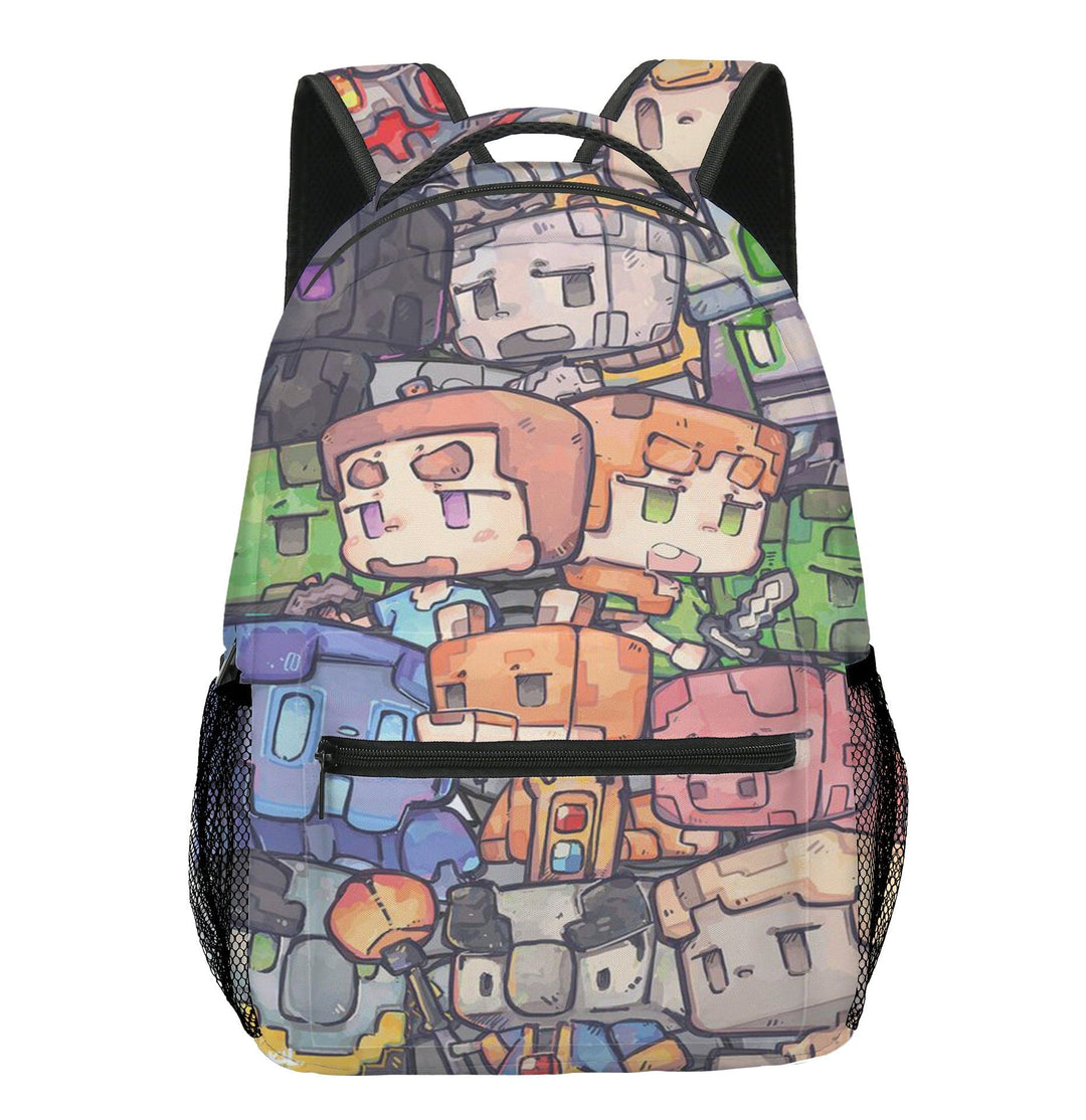 "Cartable enfant vibrant Minecraft avec motifs colorés, personnages emblématiques, design durable et spacieux pour l'école."
