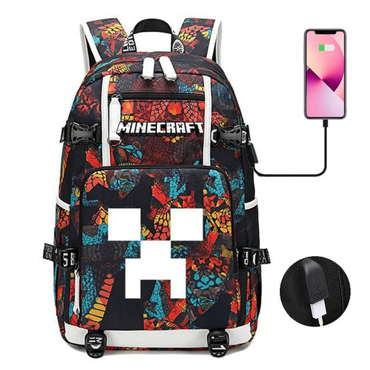 "Cartable Minecraft bleu avec design moderne, poches pratiques et sangles ajustables pour jeunes aventuriers scolaires."