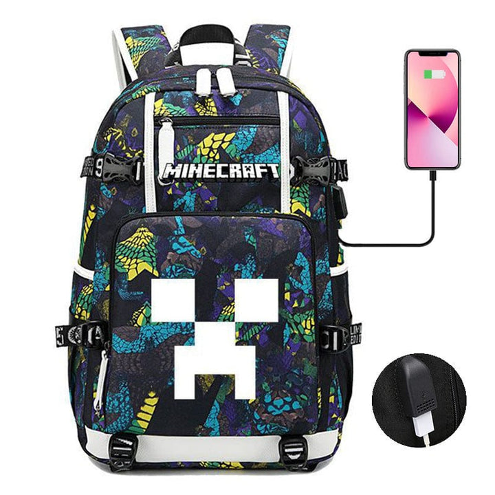 "Cartable Minecraft bleu avec design moderne, poches pratiques et sangles ajustables pour jeunes aventuriers scolaires."