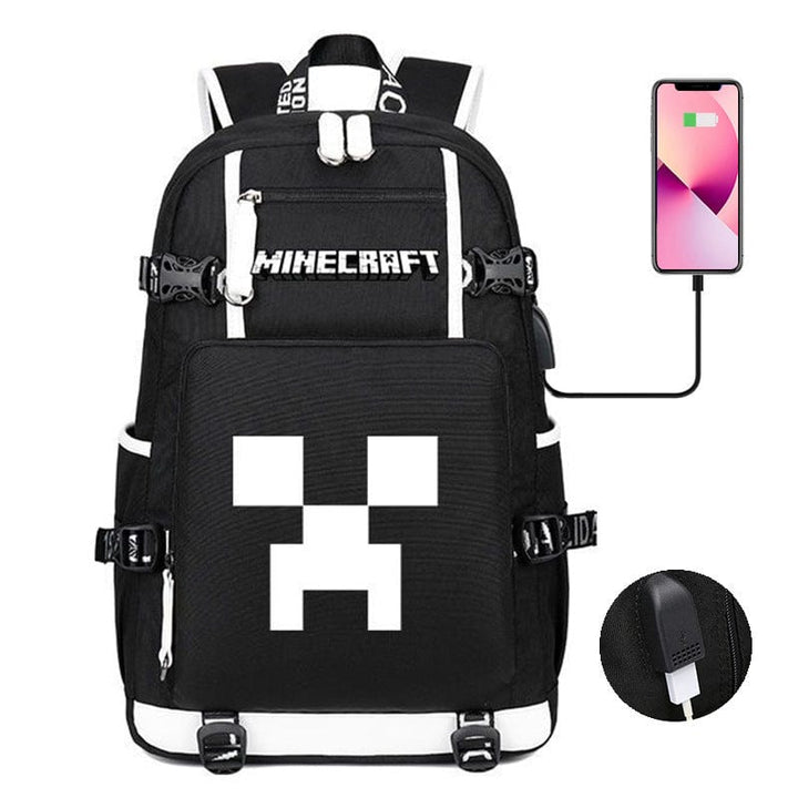 "Cartable Minecraft bleu avec design moderne, poches pratiques et sangles ajustables pour jeunes aventuriers scolaires."