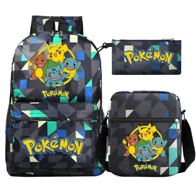 "Cartable Pokémon bleu étanche et coloré pour enfants avec personnages ludiques, idéal pour la rentrée scolaire."