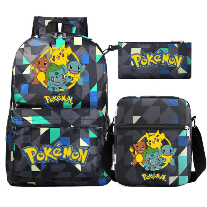 "Cartable Pokémon bleu étanche et coloré pour enfants avec personnages ludiques, idéal pour la rentrée scolaire."