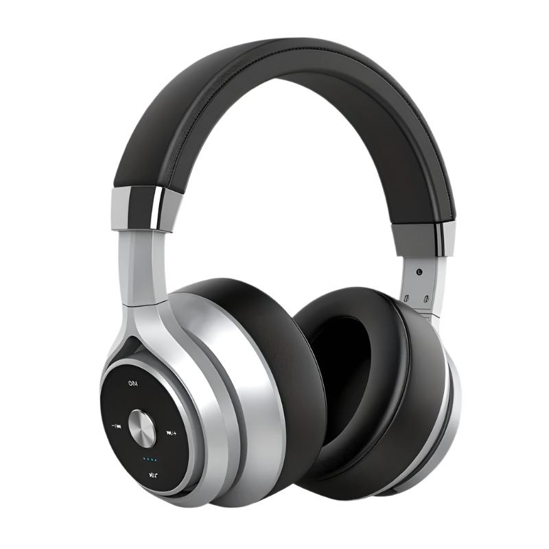 "Casque supra-auriculaire sans fil élégant, noir, audio haute définition, ultra-confort avec technologie Bluetooth intégrée."