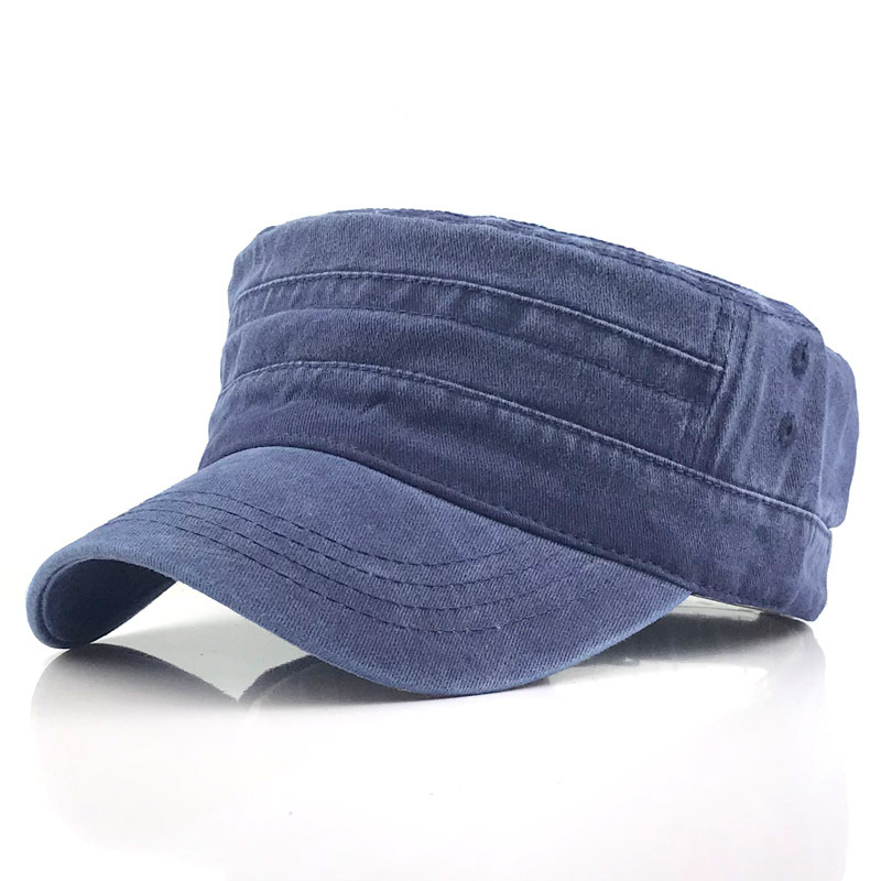 "Casquette militaire rétro ajustable pour homme, coloris bleu foncé, offrant style vintage et confort moderne."