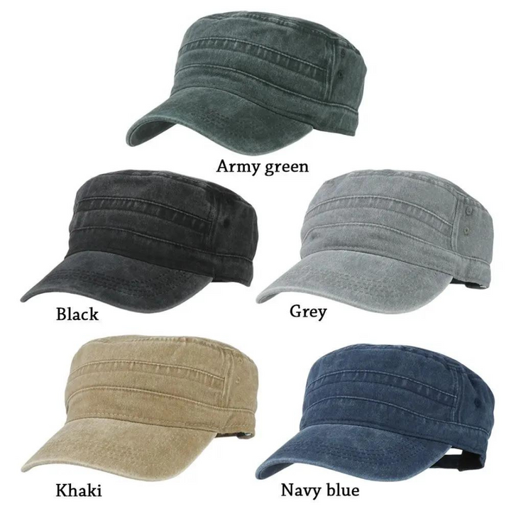 "Casquette militaire rétro ajustable pour homme, coloris bleu foncé, offrant style vintage et confort moderne."