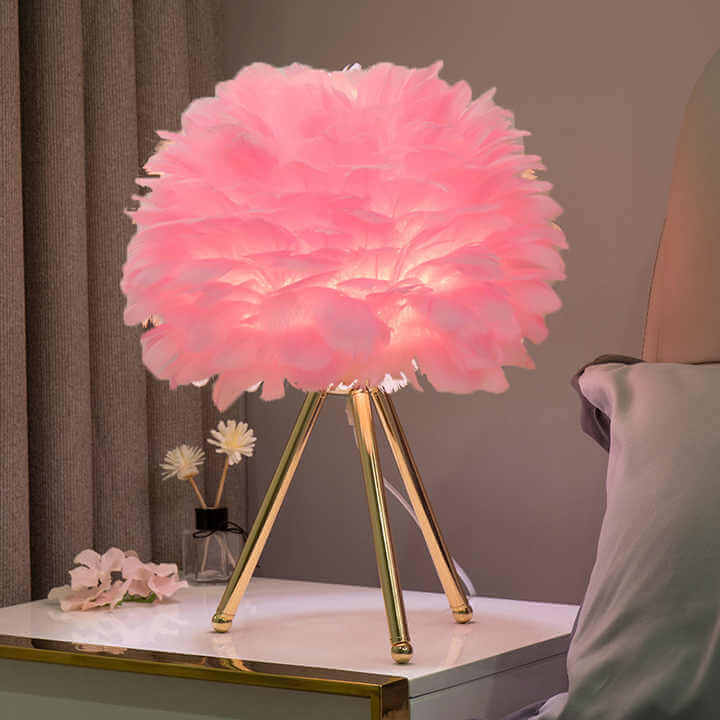 Lampe de Table à Intensité Variable avec Plumes