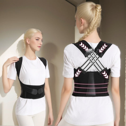 "Ceinture correctrice dorsale ergonomique noire, ajustable, pour améliorer posture et confort quotidien."