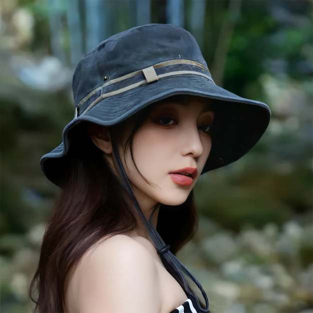 Chapeau anti-UV réglable pour femme, couleur kaki, léger, bord large, protection solaire optimale pour aventures en plein air