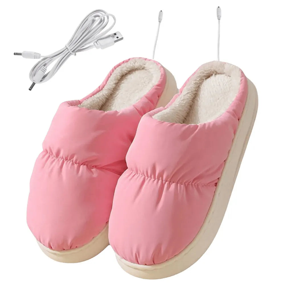 "Chaussons chauffants électriques gris, épais, pour confort et détente en intérieur, avec réglage de température."