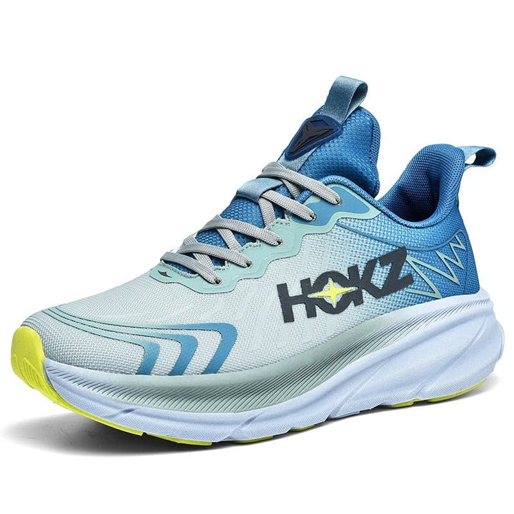 "Chaussure de sport ultra-légère blanche unisexe, semelle rembourrée, idéale pour course et fitness, design moderne."